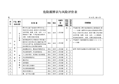 地質(zhì)勘查(地礦)危險(xiǎn)源辨識(shí)與風(fēng)險(xiǎn)評(píng)價(jià)表